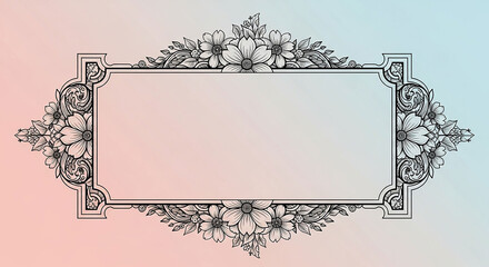 Ornate vintage decorative floral frame with empty space for text on a soft gradient background