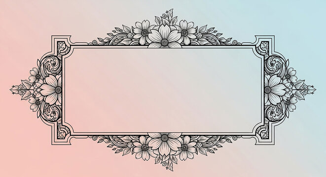 Ornate vintage decorative floral frame with empty space for text on a soft gradient background - Powered by Adobe