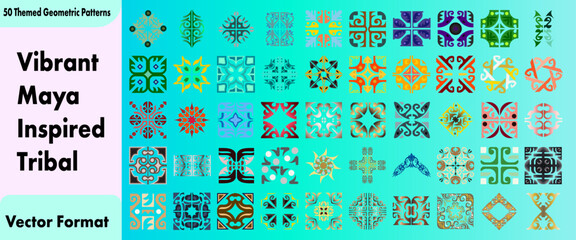 Vibrant Maya Inspired Tribal Geometric Patterns Vector Collection