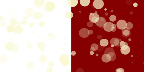 Warm yellow festive bokeh lights on red and white or transparent holiday background.