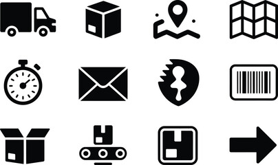 E commerce and delivery process vector icons depicting shipping management