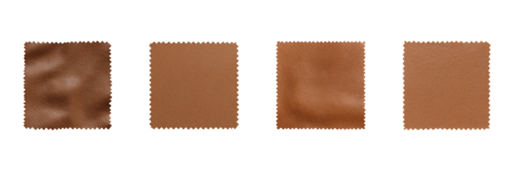 Brown Leather Fabric Swatches Set. Material Texture And Design Collection Isolated On Transparent Background