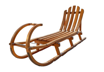 Rustic wooden rocking chair with sled runners isolated on transparent background
