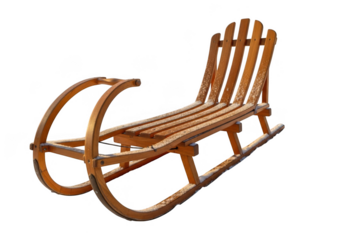Rustic wooden rocking chair with sled runners isolated on transparent background