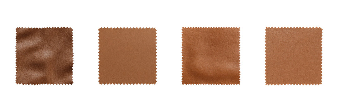 Brown Leather Fabric Swatches Set. Material Texture And Design Collection Isolated On Transparent Background