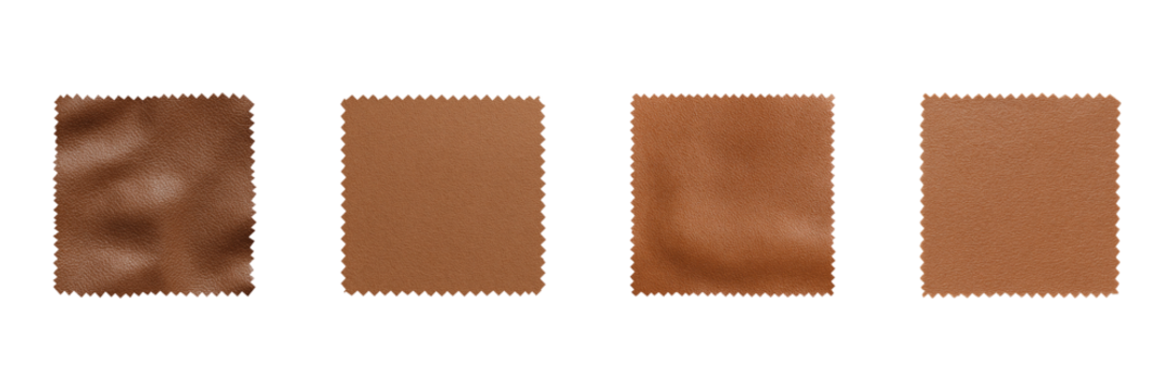 Brown Leather Fabric Swatches Set. Material Texture And Design Collection Isolated On Transparent Background