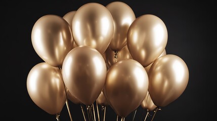 matte. A cluster of golden balloons against a black wall, symbolizing celebration and joy. public awareness campaigns, NGO reports, designed for public awareness campaigns and NGO communications.