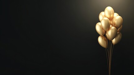 matte. A cluster of golden balloons against a black wall, symbolizing celebration and joy. public awareness campaigns, NGO reports, designed for public awareness campaigns and NGO communications.