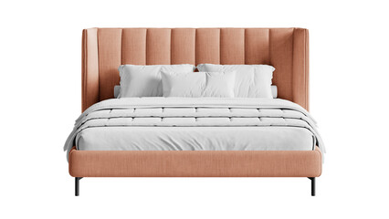 Obraz premium Modern double bed on an isolated background. Furniture for collages, graphics designs, and presentations.