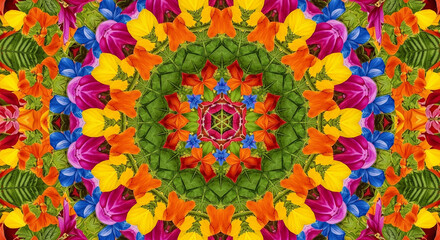 symmetrical and dynamic kaleidoscope floral patterns. 