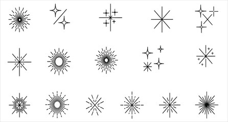 Collection of intricate decorative starbursts and snowflake like ornamental elements in black and white