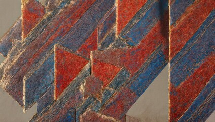 Abstract geometric pattern with vibrant red and blue diagonal stripes creating a dynamic visual effect.