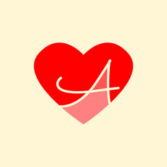A letter red heart with a heart