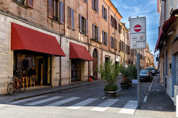 Cozy street in Ferrara, Emilia-Romagna, Italy. Ferrara is capital of the Province of Ferrara.