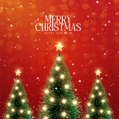 Merry Christmas decoration with christmas balls and bells with fir branches and Christmas lights  background. Bright Christmas and New Year design holiday frame. 