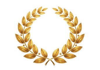 Golden laurel wreath symbol of victory and achievement isolated on transparent background