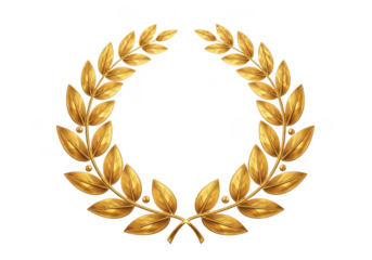 Golden laurel wreath symbol of victory and achievement isolated on transparent background