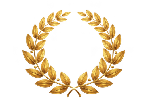 Golden laurel wreath symbol of victory and achievement isolated on transparent background