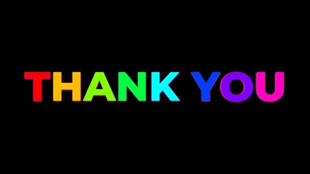thank you message in rainbow colors on black background end screen graphic template for video