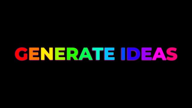 Naklejki phrase generate ideas with colorful rainbow letters and vibrant light on a deep black background design