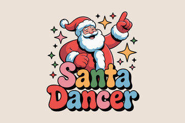 Cheerful Santa Dancer Spreading Holiday Joy with Colorful Stars in Playful Style