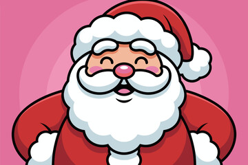 Joyful Cartoon Santa Claus with Cheerful Expression Against a Playful Pink Background