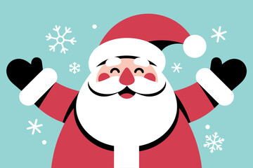 Cheerful Santa Claus Waving with Snowflakes on a Light Blue Background for Festive Holiday Cheer