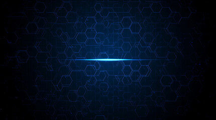 Abstract Digital Technology Background with Hexagonal Grid and Glowing Light in the Center Represents Innovation and Connectivity