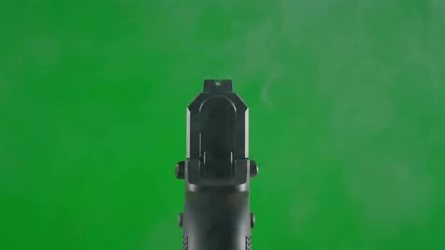 Handgun Firing with Muzzle Flash on Green Screen &ndash; Chroma Key Gun Shot Effect 4K