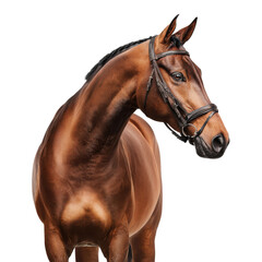 Obraz premium Elegant Horse in the Sunlight: A regal horse, showcasing its rich brown coat and graceful posture, turns its head, capturing the attention and beauty of equine elegance.
