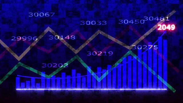 2049 Business growth graph concept in allusive graph chart showing marketing sales profit increasing to future target.Business growth graph concept in allusive graph chart showing marketing