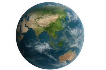 Earth globe showing asia and australia from space, global communication and environmental connection concept on transparent background