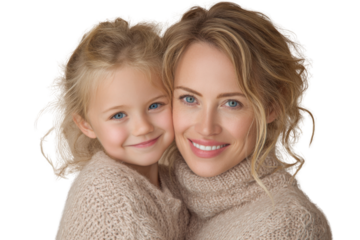 Warm Embrace of Mother and Daughter: A tender portrait of a mother and daughter, radiating love and happiness, captured in a moment of pure familial connection.