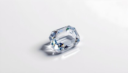 A close up photograph of a clear gemstone resting on a surface with a shallow depth of field that softly blurs the surroundings, creating an emphasis on the gemstone