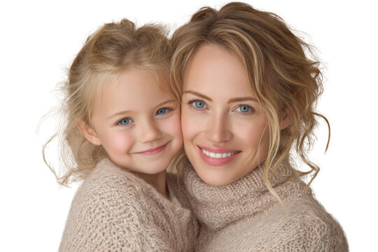Warm Embrace of Mother and Daughter: A tender portrait of a mother and daughter, radiating love and happiness, captured in a moment of pure familial connection.