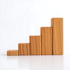 Wooden blocks stacked in a stairstep pattern against a blue background