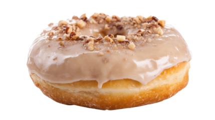 Gourmet Glazed Delight: Indulge in a mouthwatering close-up of a delectable donut, featuring a smooth, glossy glaze and a sprinkle of nuts, inviting a moment of sweet temptation.