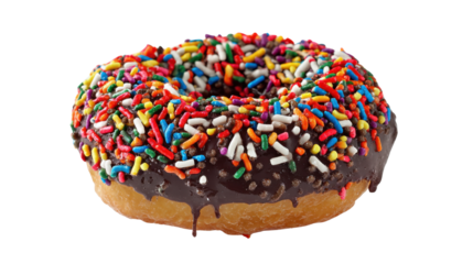 Sprinkled Delight: A close-up shot of a scrumptious donut adorned with vibrant, colorful sprinkles, a sweet treat