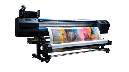 Digital Printing in Action: A large-format printer meticulously crafts vibrant prints. Capturing the process of digital printing 