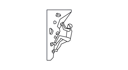 Silhouette of a person climbing an artificial rock wall with handholds. © wong