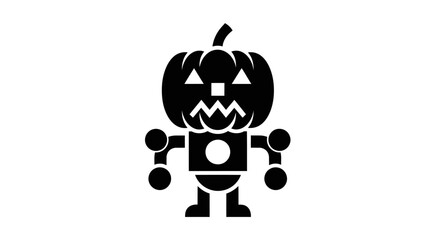 Spooky Halloween Pumpkin Robot Character Icon.