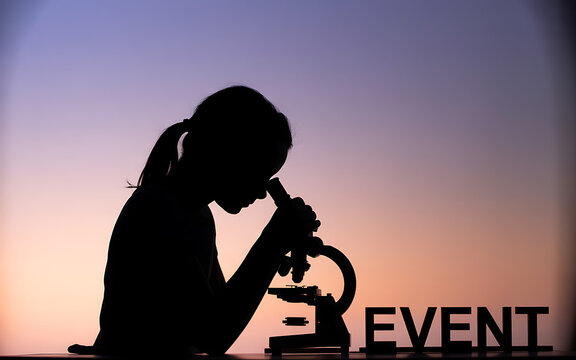 Child's silhouette studies science with microscope at 'event'.