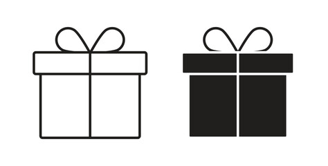 Gift box icons set. Simple line vector illustration