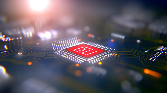 Close-up of a microchip on a circuit board showcasing advanced technology in electronics and computing. - Powered by Adobe