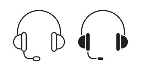 Headset icons set. Simple line vector illustration
