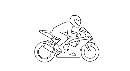 Outline drawing of a person riding a sport motorcycle.