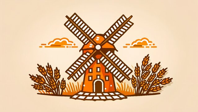 Mature wheat ears against the backdrop of an agricultural mill. Agro-industrial production, harvesting, and grain processing. Concept of natural raw materials and the flour milling industry.