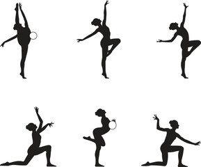Graceful Rhythmic Gymnastics Silhouette Set - Fluid Movement and Dance Poses