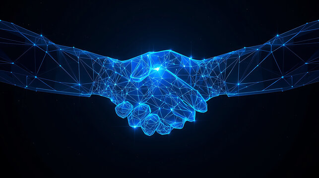 Digital Handshake Representing Partnership and Collaboration in Modern Business with Technological Advancements
