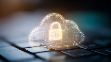 Digital cloud with a lock symbolizing cybersecurity and data protection in the modern tech environment.